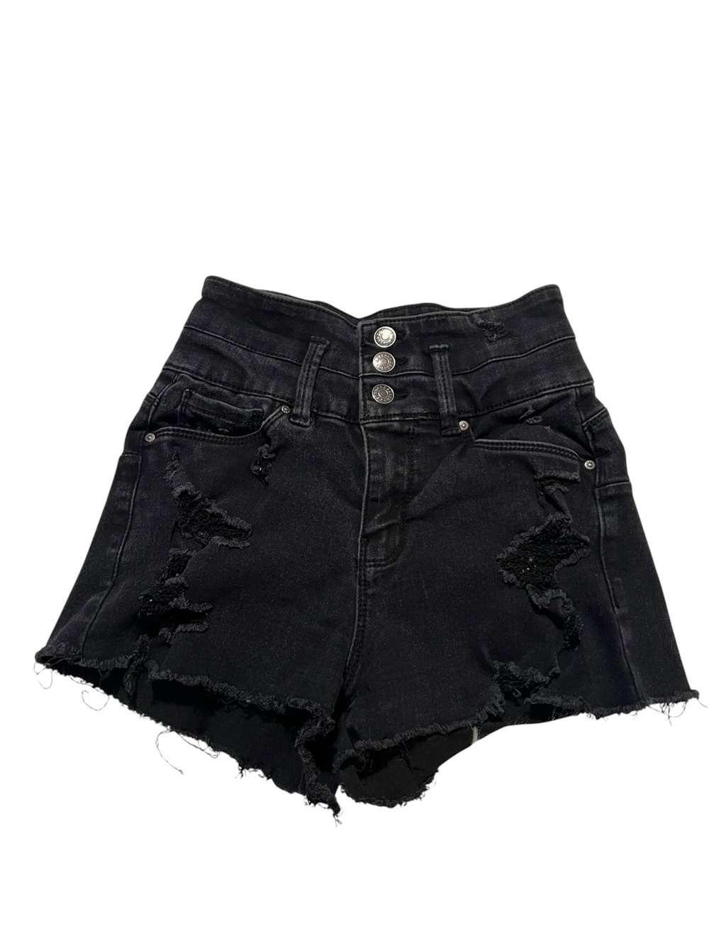 Refuge Denim Women'sJuniors Size 3 Cut Off Shorts Black Button Fly Distressed